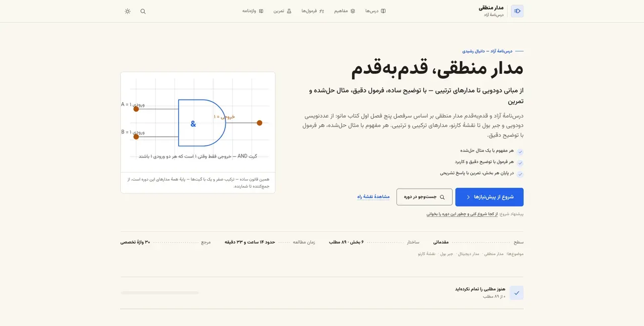 نمای صفحه اصلی وب‌سایت مدار منطقی